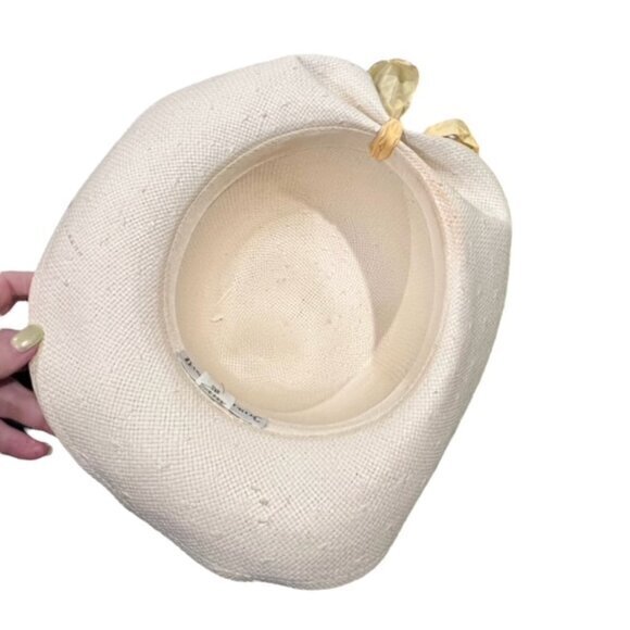 Banana Republic Wide Brim Garden Hat Yellow Bow Travel Preppy Coastal Boho EUC - Picture 7 of 11